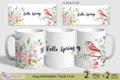 Hello Spring mug Sublimation| mug wrap 11 15oz| birds mug Product Image 1
