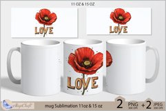 LOVE mug wrap Sublimation| white mug 11oz 15oz decor| poppy Product Image 1