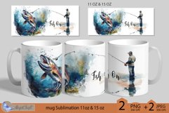 Fish On mug Sublimation| fisherman mug wrap 11 15oz fishing Product Image 1