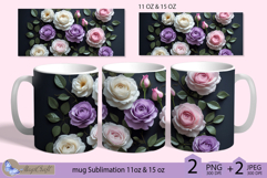 White roses mug Sublimation|flowers mug 11oz 15oz| Flora mug Product Image 1