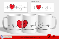 Valentines day mug wrap|red heart mug wrap heart beat line Product Image 1
