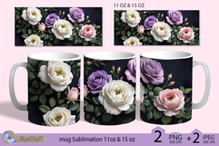 White roses mug Sublimation|flowers mug 11oz 15oz| Flora mug Product Image 1