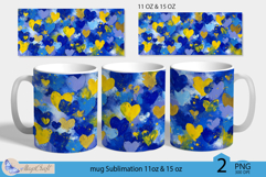 Valentines day mug wrap|blue gold hearts mug 11oz 15oz wrap Product Image 1