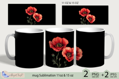 Red Poppies mug Sublimation|flowers mug 11oz 15oz| Flora mug Product Image 1