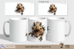 T rex mug Sublimation| mug wrap 11oz 15oz| dinosaur | 3D mug Product Image 1
