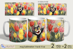 Black cats mug Sublimation| mug wrap 11oz 15oz| tulips mug Product Image 1