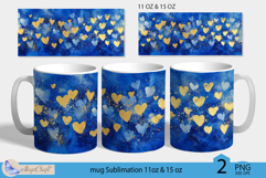 Valentines day mug wrap|blue gold hearts mug 11oz 15oz wrap Product Image 1