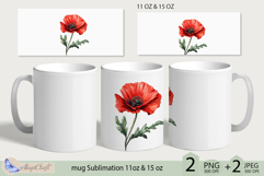 Red Poppies mug Sublimation|flowers mug 11oz 15oz| Flora mug Product Image 2