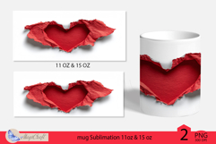 Valentines day mug wrap|red heart mug wrap torn paper Product Image 2