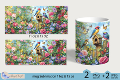 Mug wrap Sublimation|flowers mug 11oz 15oz|birds | spring Product Image 2