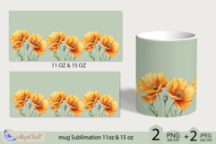 Yellow Poppies mug Sublimation|flowers mug 11oz 15oz| Flora Product Image 2