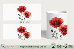 Red Poppies mug Sublimation|flowers mug 11oz 15oz| Flora mug Product Image 2