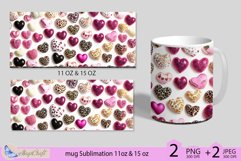 Valentines day mug Sublimation|3D pink hearts mug 11oz 15oz Product Image 2