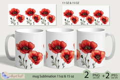 Red Poppies mug Sublimation|flowers mug 11oz 15oz| Flora mug Product Image 2