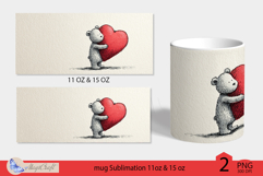 LOVE mug wrap Sublimation|teddy bear mug wrap|hearts decor Product Image 2