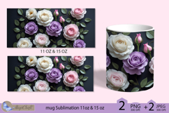White roses mug Sublimation|flowers mug 11oz 15oz| Flora mug Product Image 2