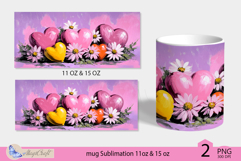 Valentines day mug Sublimation|pink hearts mug warp 11 15oz Product Image 2