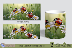 Ladybug Mug Wrap Sublimation|Mug Wrap 15 oz| flora Product Image 2