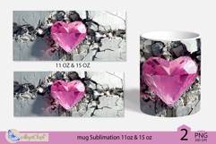 Valentines day mug Sublimation|pink crystals heart mug wrap Product Image 2