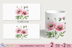 Pink Poppies mug Sublimation|flowers mug 11oz 15oz| Flora Product Image 2