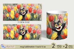 Black cats mug Sublimation| mug wrap 11oz 15oz| tulips mug Product Image 2