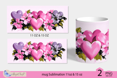 Valentines day mug Sublimation|pink hearts mug warp 11 15oz Product Image 2
