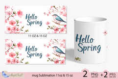 Hello Spring mug Sublimation| mug wrap 11 15oz| birds mug Product Image 2