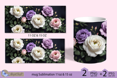 White roses mug Sublimation|flowers mug 11oz 15oz| Flora mug Product Image 2