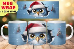 Christmas Owl Mug Wrap PNG, Cute Animals PNG, Hole In Wall Product Image 1