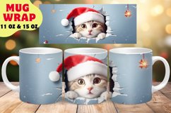 Christmas Cat Mug Wrap PNG, Santa Claus PNG, Hole In Wall Product Image 1