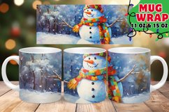 Snowman Mug Wrap PNG, Christmas Sublimation, Watercolor PNG Product Image 1