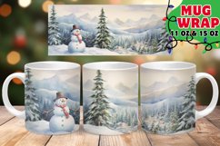 Cheerful Snowman Watercolor Mug Wrap PNG, Christmas, Winter Product Image 1