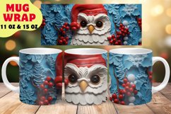 3D Christmas Owl Mug Wrap Sublimation Design, Coffee Mug PNG Product Image 1