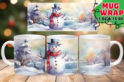 Snowman Watercolor Mug Wrap PNG, Christmas PNG, Winter Mug Product Image 1