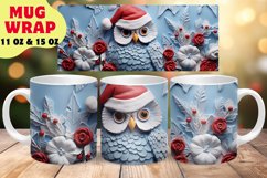 3D Christmas Owl Mug Wrap Sublimation Design, Santa Mug PNG Product Image 1