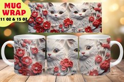 3D Christmas Cat Mug Wrap Sublimation Design, Flower Mug PNG Product Image 1
