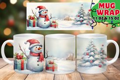 Christmas Snowman Watercolor Mug Wrap PNG, Holiday Mug Wrap Product Image 1