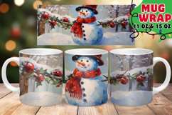 Christmas Watercolor Mug Wrap PNG, Snowman, Winter Mug Wrap Product Image 1