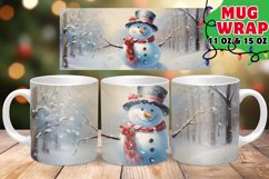 Christmas Watercolor Mug Wrap PNG, Snowman, Winter Mug Wrap Product Image 1