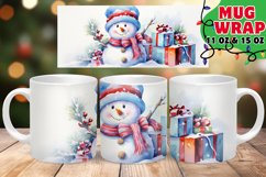 Christmas Mug Wrap PNG, Snowman Watercolor, Christmas Gift Product Image 1