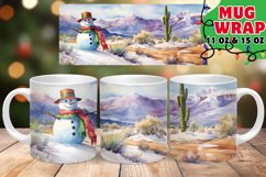 Christmas Watercolor Mug Wrap PNG, Summer Snowman PNG, Xmas Product Image 1