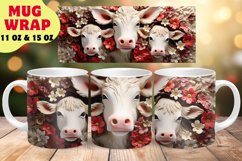 3D Christmas Cows Mug Wrap Sublimation Design, Flower Mug Product Image 1