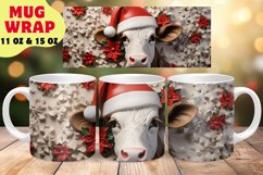 3D Christmas Cow Mug Wrap Sublimation Design, Santa Mug PNG Product Image 1
