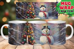 Christmas Mug Wrap PNG, Snowman Watercolor, Christmas Tree Product Image 1