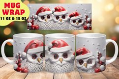 3D Christmas Owl Mug Wrap Sublimation Design, Santa Mug Wrap Product Image 1