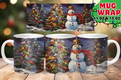 Christmas Snowman Mug Wrap PNG, Watercolor, Christmas Tree Product Image 1