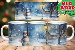 Snowman Mug Wrap PNG, Winter Watercolor PNG, Christmas Mug Product Image 1