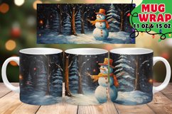 Christmas Mug Wrap PNG, Snowman Watercolor, Christmas Night Product Image 1