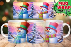 Snowman Mug Wrap PNG, Winter Watercolor PNG, Pink Christmas Product Image 1