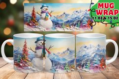 Snowman Watercolor Mug Wrap PNG, Christmas Winter Coffee Mug Product Image 1